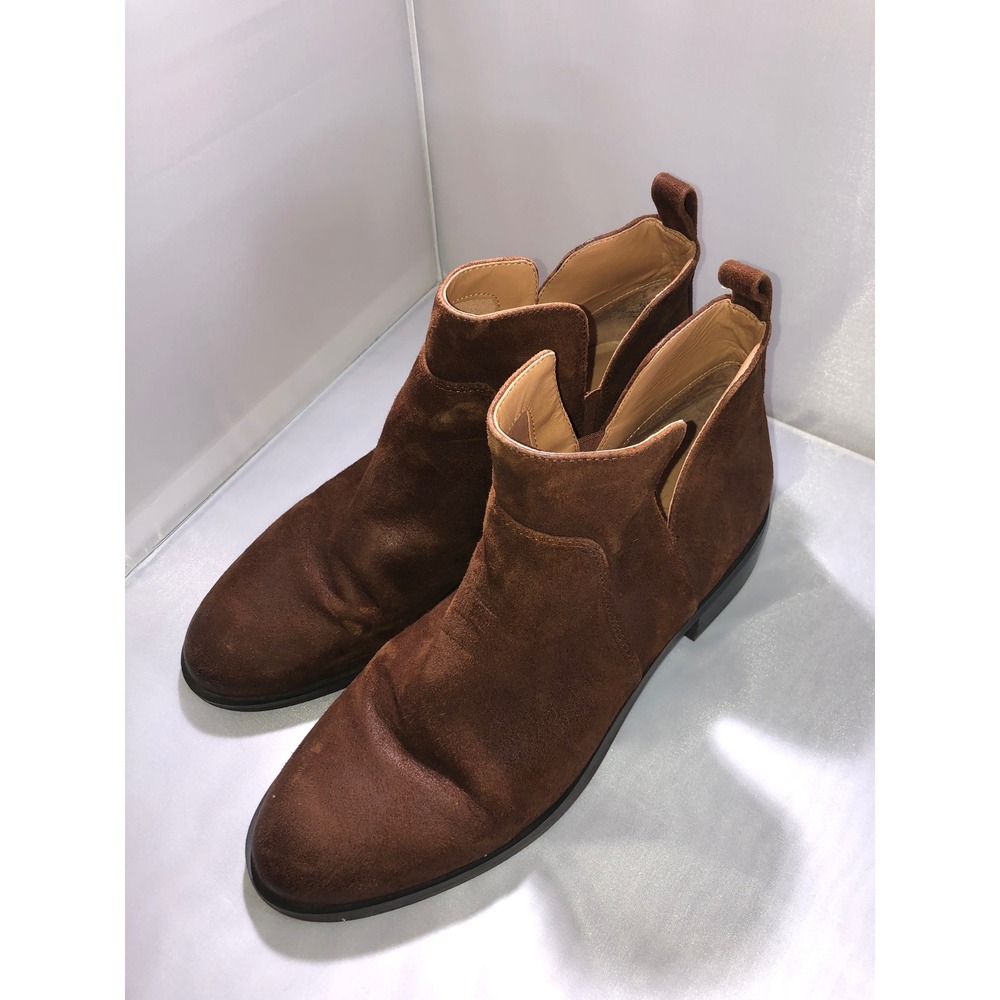 Franco Sarto Bernie Brown Suede Ankle Boots Side Cutout Block Heel Mens 9M